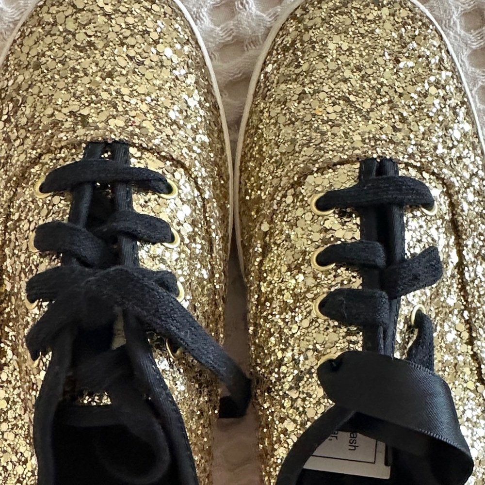 Keds For Kate Spade Gold Glitter Sneakers with Black Laces size 9 New - Picture 7 of 10